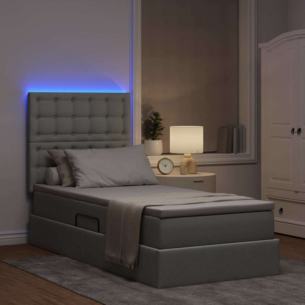 Lit de rangement LED avec matelas Gris clair 90 x 190 cm Tissu - XIOS