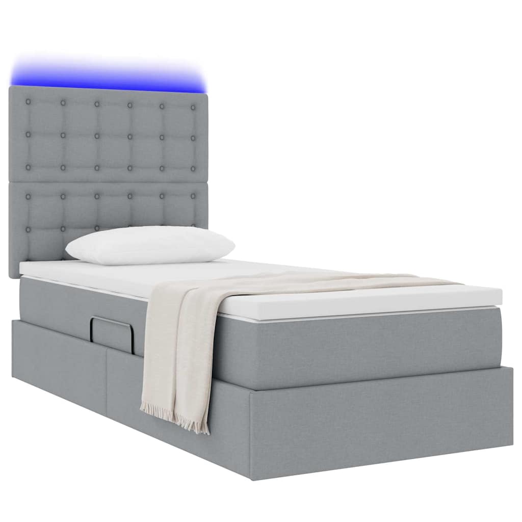 Lit de rangement LED avec matelas Gris clair 90 x 200 cm Tissu - XIOS