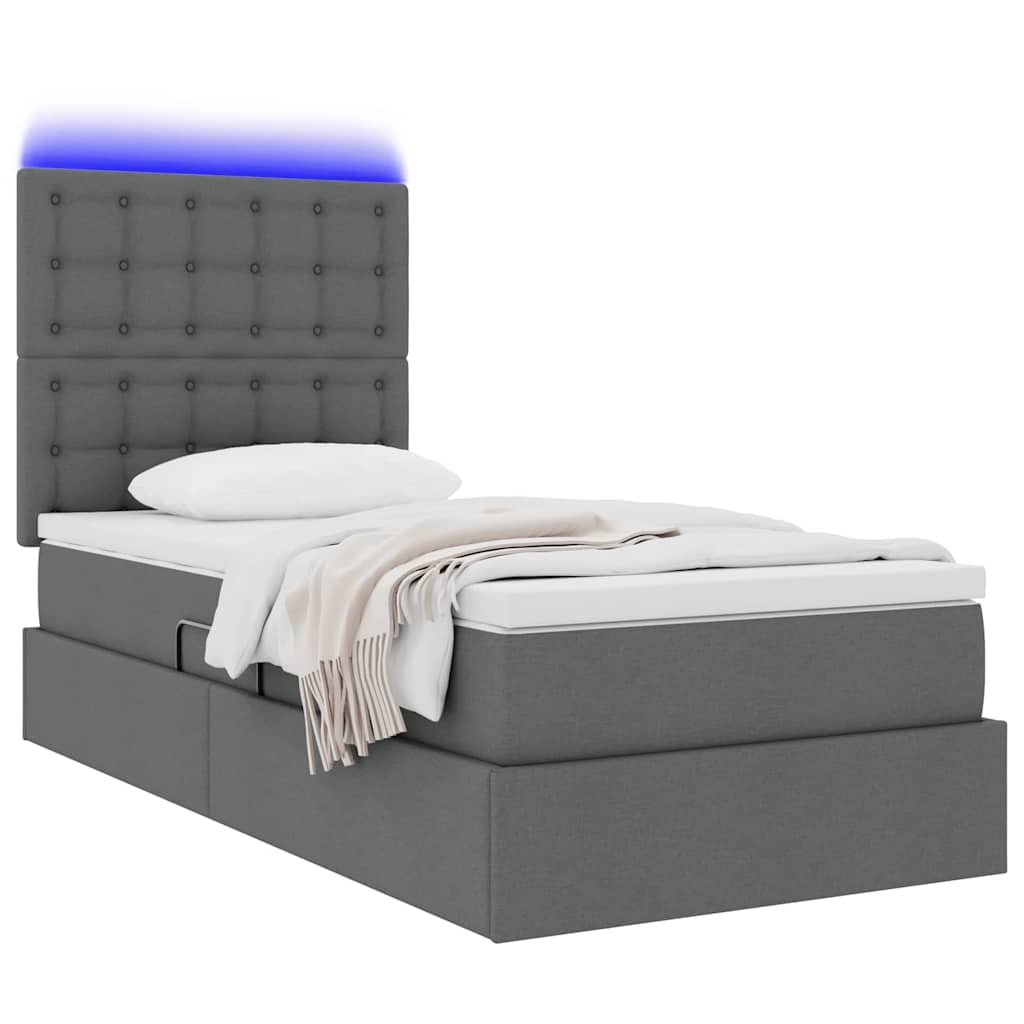 Lit de rangement LED avec matelas Gris foncé 90 x 200 cm Tissu - XIOS