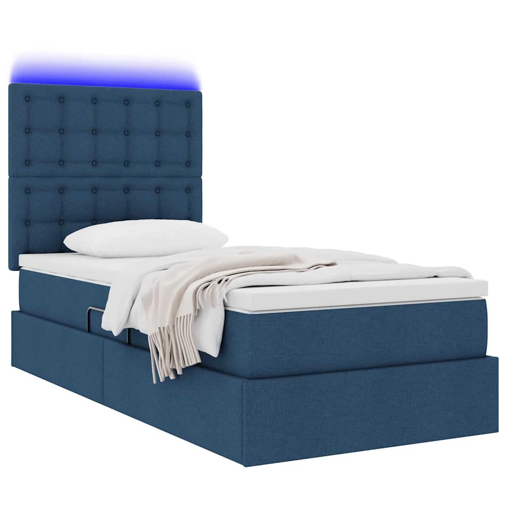 Lit de rangement LED avec matelas Bleu 100 x 200 cm Tissu - XIOS