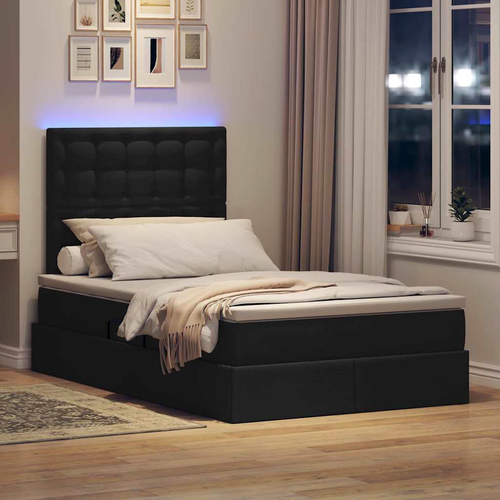 Lit avec rangement et LED Noir 120 x 190 cm Polyester - XIOS