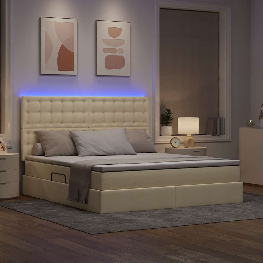 Lit avec rangement et LED avec LED Crème 180 x 200 cm Polyester - XIOS