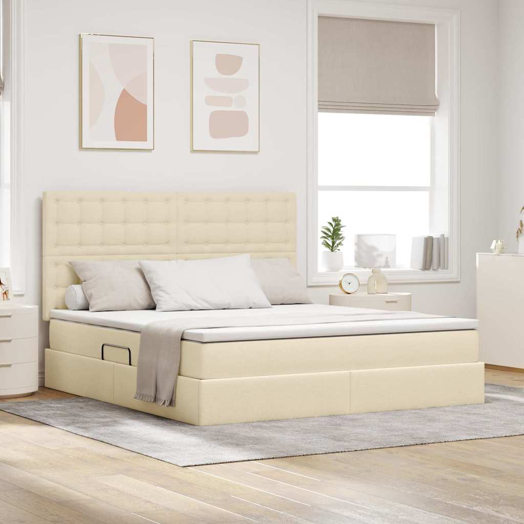 Lit avec rangement et LED avec LED Crème 180 x 200 cm Polyester - XIOS