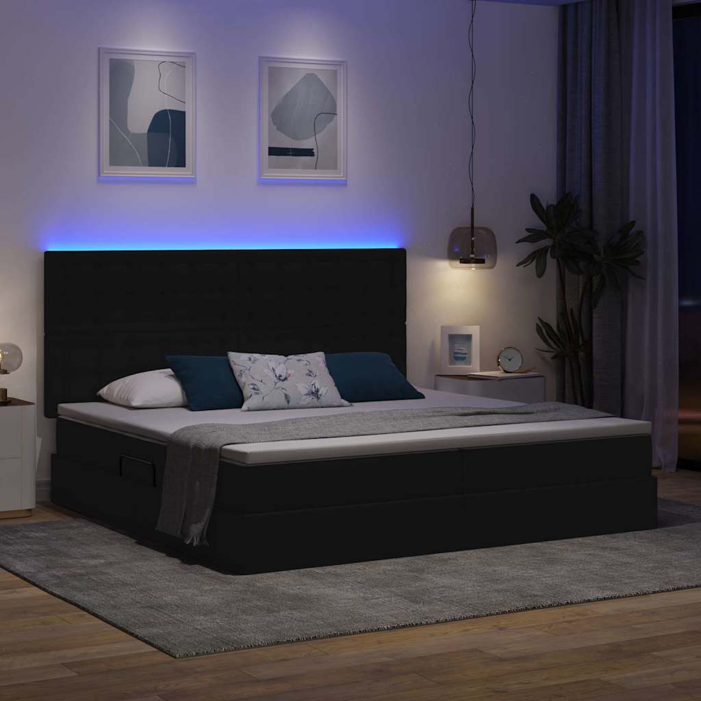 Lit avec rangement et LED avec LED Noir 200 x 200 cm Polyester - XIOS
