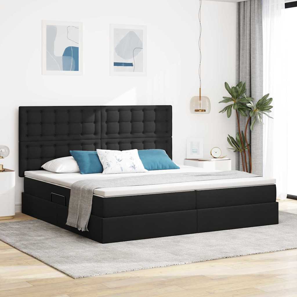 Lit avec rangement et LED avec LED Noir 200 x 200 cm Polyester - XIOS