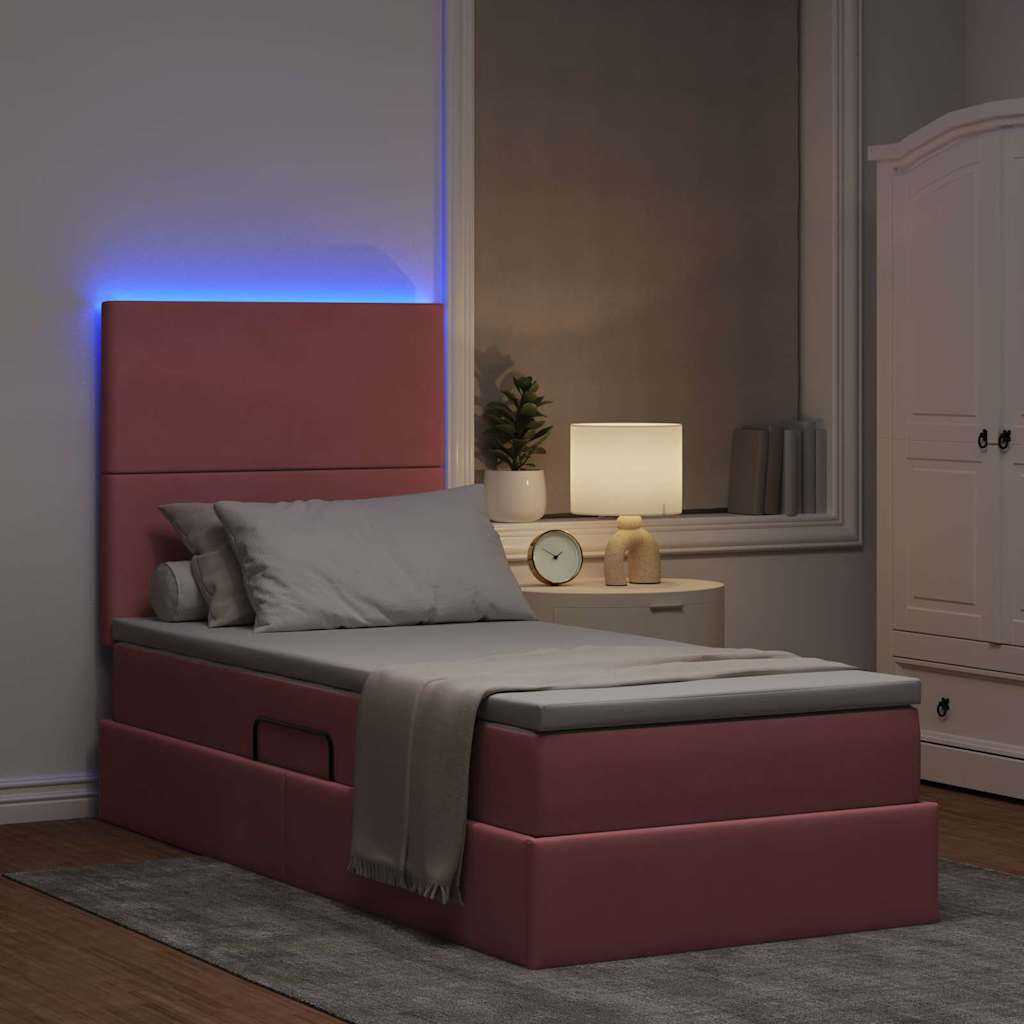 Lit de rangement LED avec matelas Rose 90 x 190 cm Velours