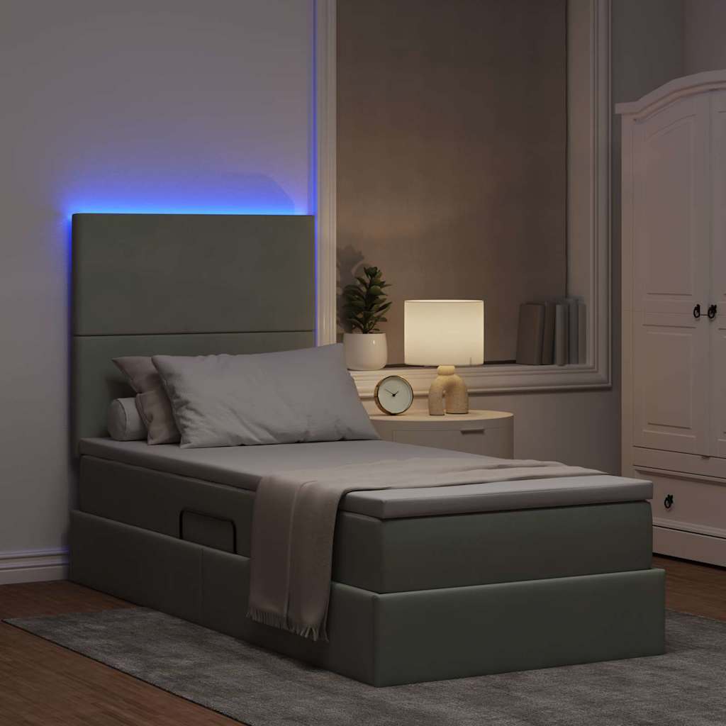Lit de rangement LED avec matelas Gris clair 100 x 200 cm - XIOS