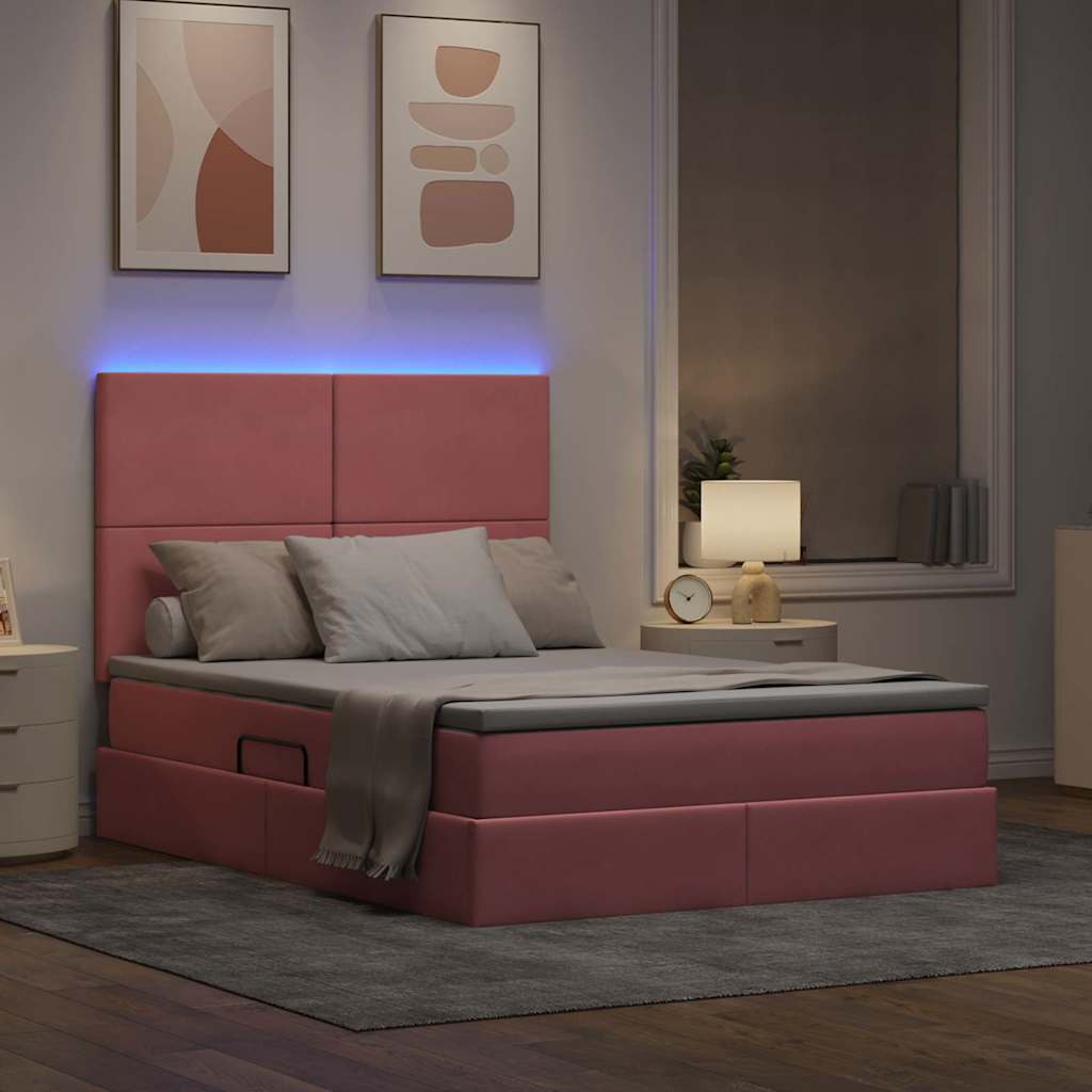 Lit avec rangement et LED avec LED Rose 140 x 190 cm Velours - XIOS