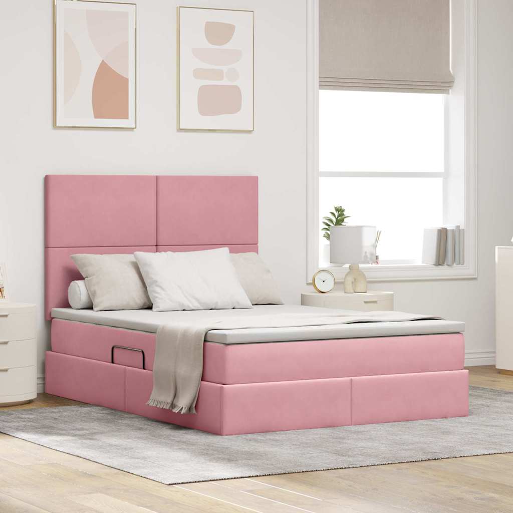 Lit avec rangement et LED avec LED Rose 140 x 190 cm Velours - XIOS