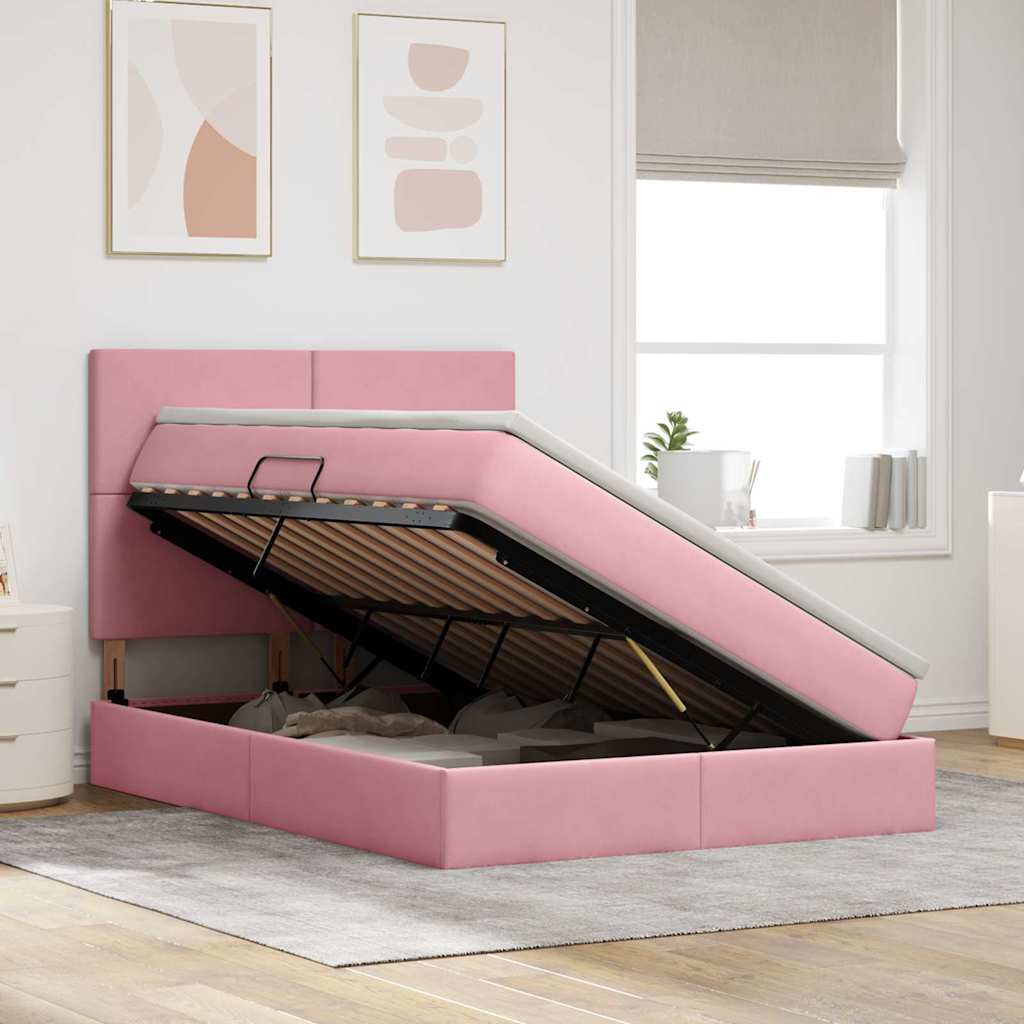 Lit avec rangement et LED avec LED Rose 140 x 190 cm Velours - XIOS