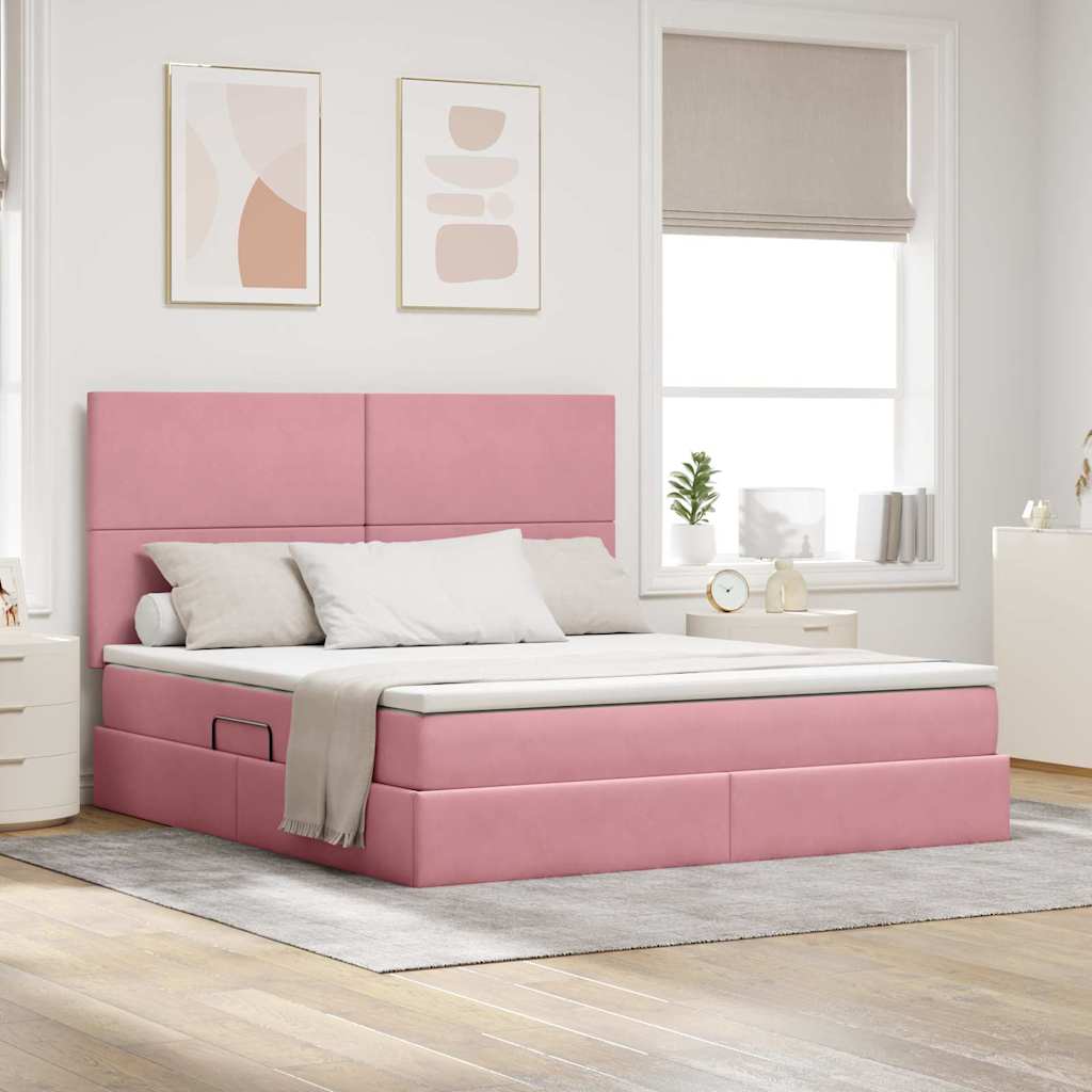 Lit avec rangement et LED avec LED Rose 180 x 200 cm Velours - XIOS