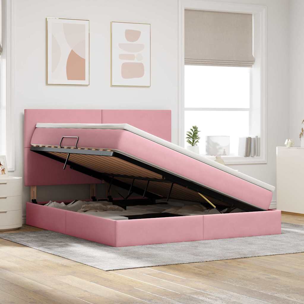 Lit avec rangement et LED avec LED Rose 180 x 200 cm Velours - XIOS