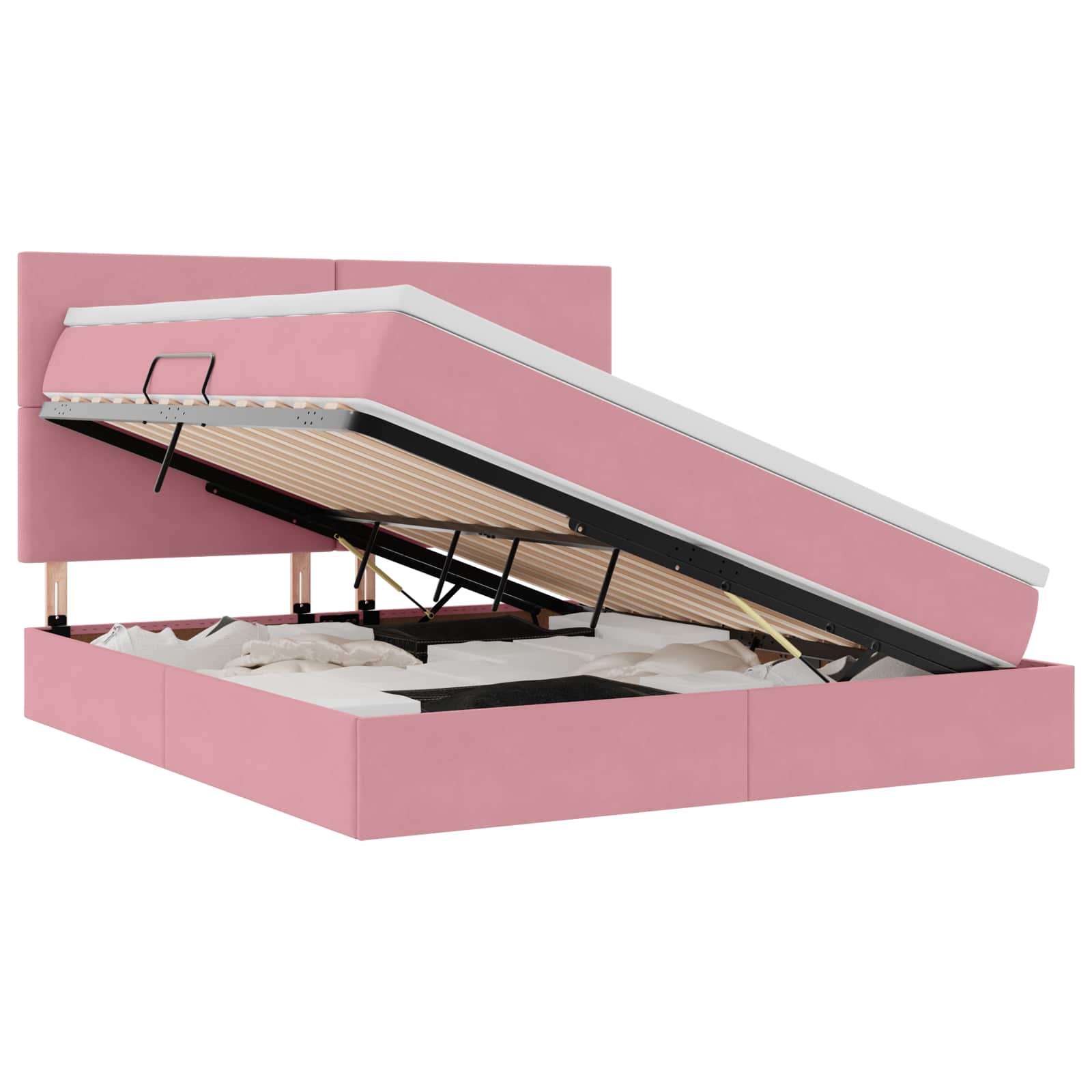 Lit avec rangement et LED avec LED Rose 180 x 200 cm Velours - XIOS