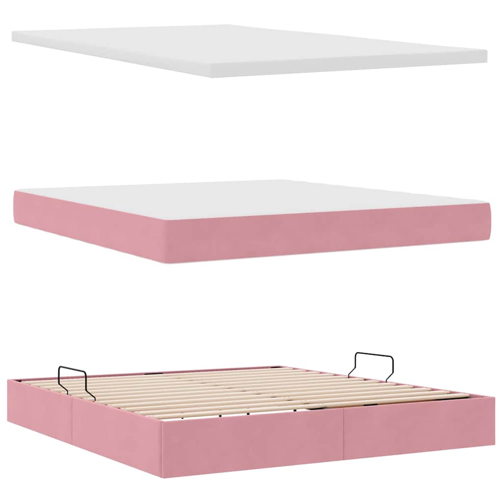 Lit avec rangement et LED avec LED Rose 180 x 200 cm Velours - XIOS