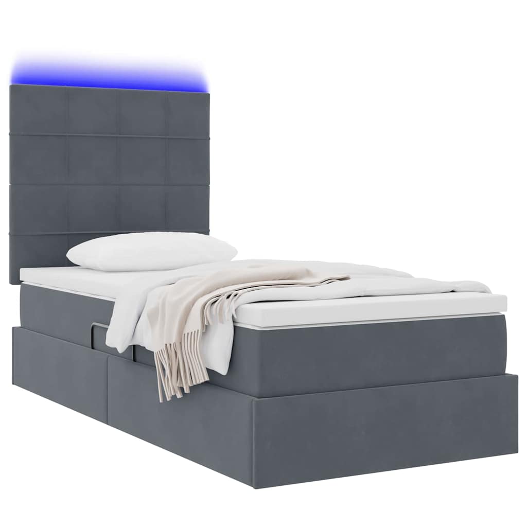 Lit avec rangement et LED Gris foncé 90 x 190 cm Velours - XIOS