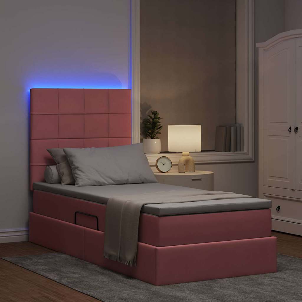 Lit de rangement LED avec matelas Rose 90 x 190 cm Velours