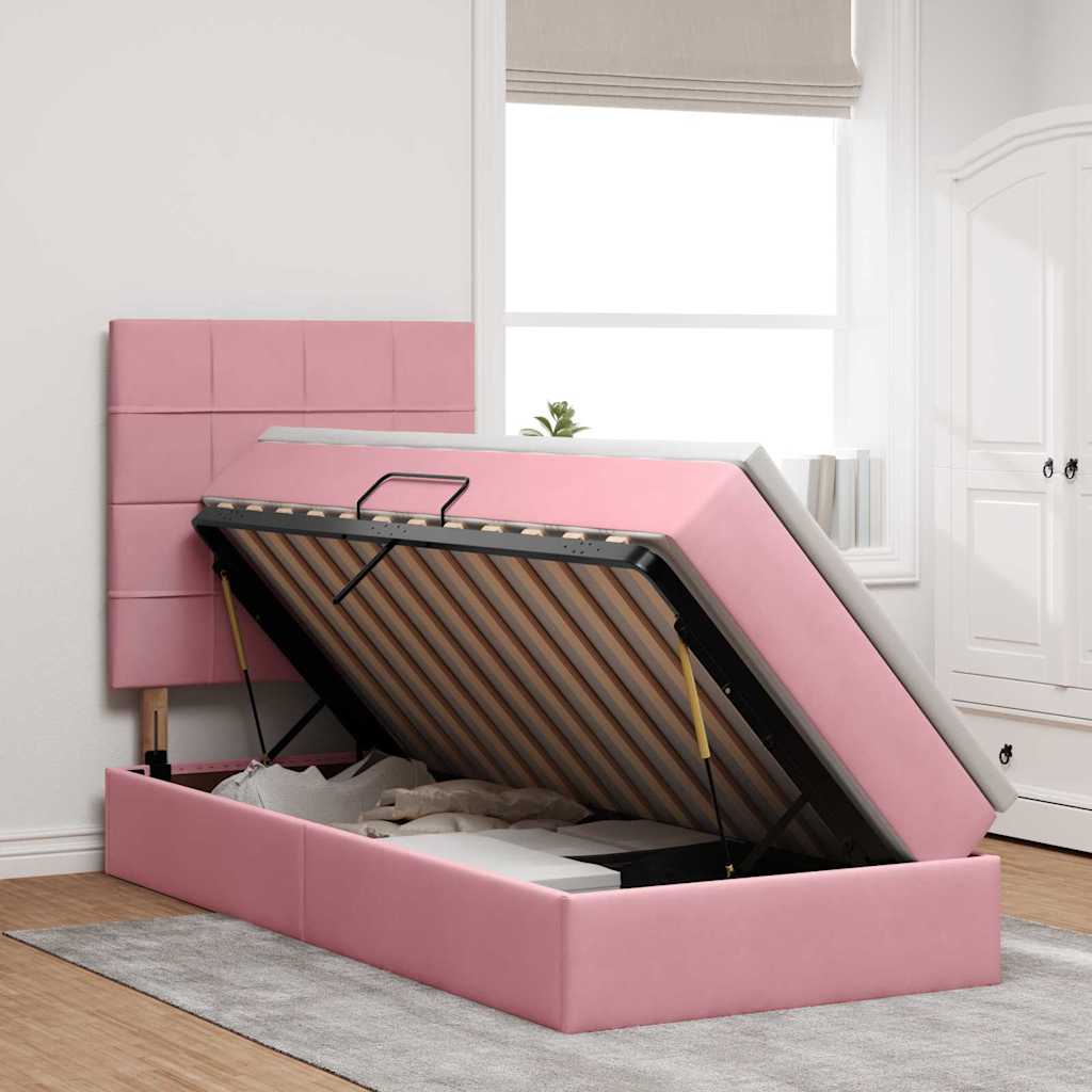 Lit de rangement LED avec matelas Rose 90 x 190 cm Velours