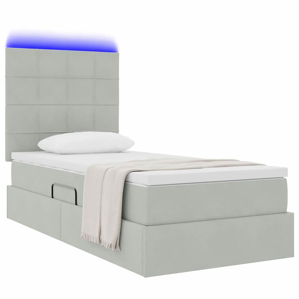 Lit de rangement LED avec matelas Gris clair 100 x 200 cm - XIOS