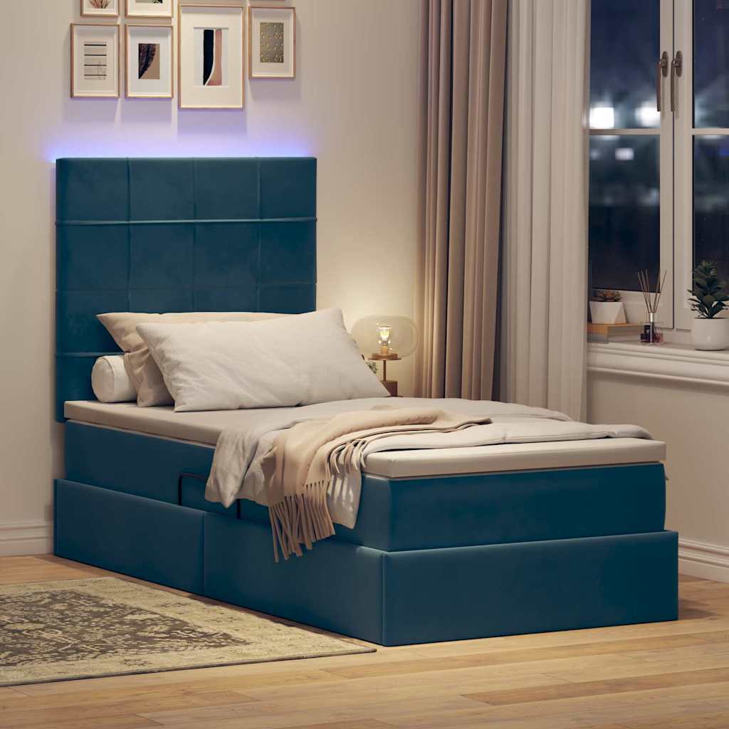 Lit avec rangement et LED Bleu foncé 100 x 200 cm Velours - XIOS