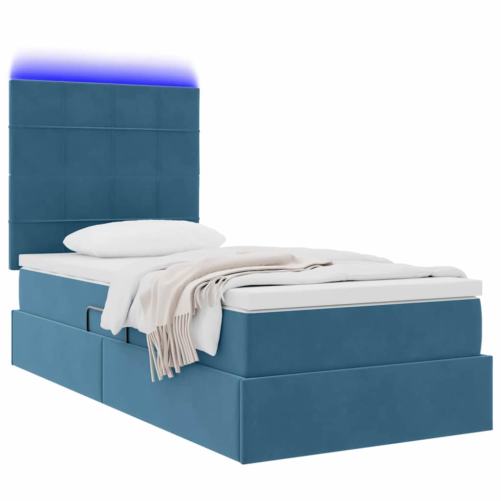 Lit avec rangement et LED Bleu foncé 100 x 200 cm Velours - XIOS