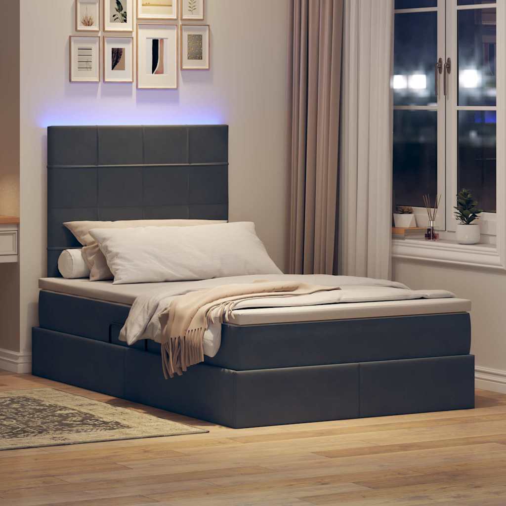 Lit avec rangement et LED Gris foncé 120 x 190 cm Velours - XIOS