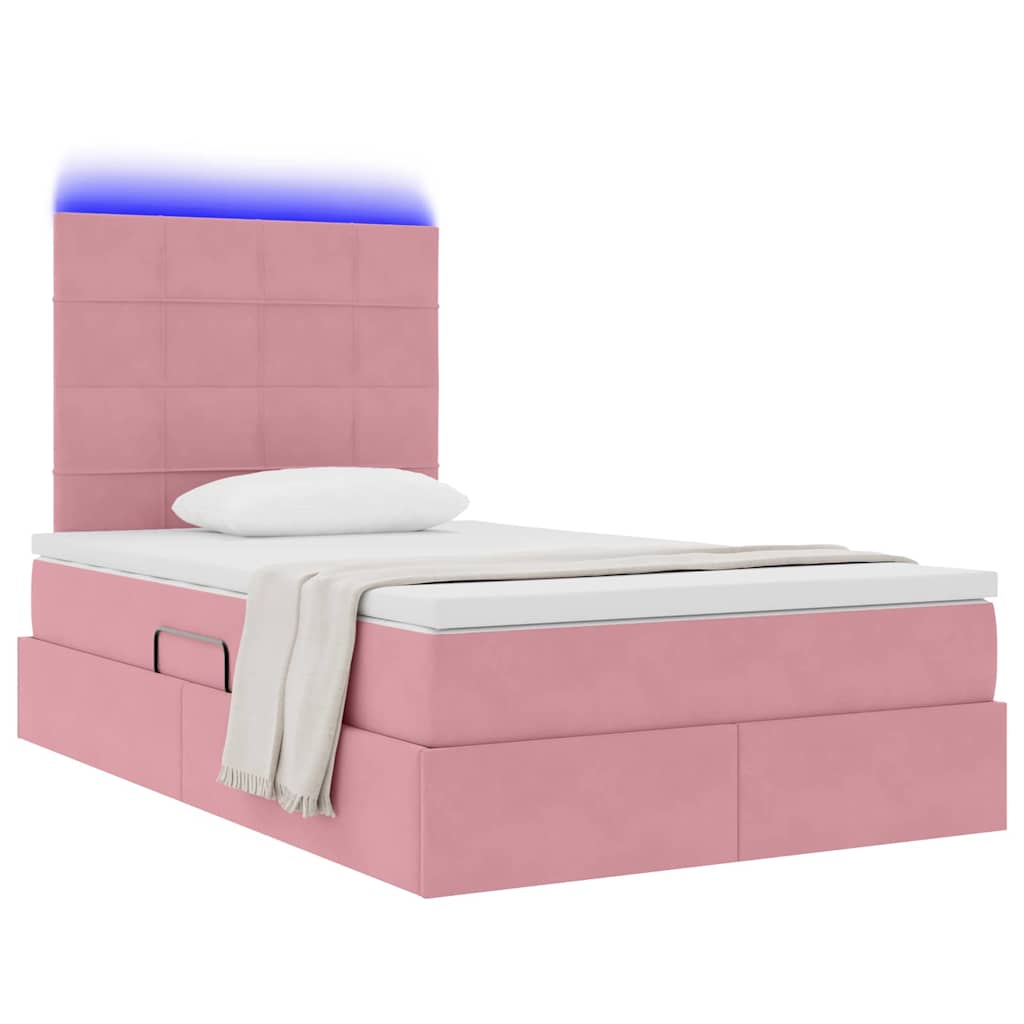 Lit avec rangement et LED Rose 120 x 190 cm Velours - XIOS