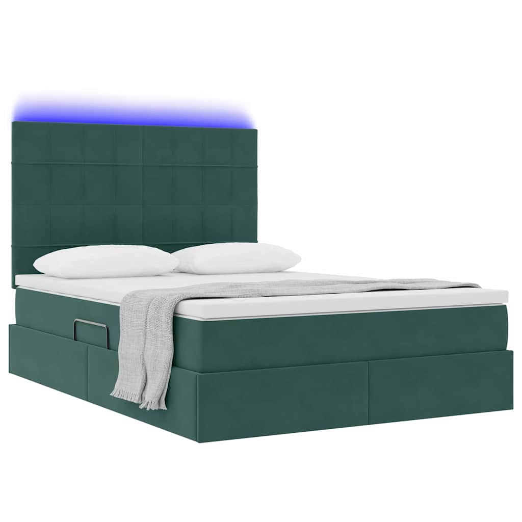 Lit avec rangement et LED Vert foncé 140 x 190 cm Velours - XIOS