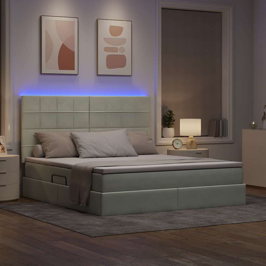 Lit avec rangement et LED Gris clair 180 x 200 cm Velours - XIOS