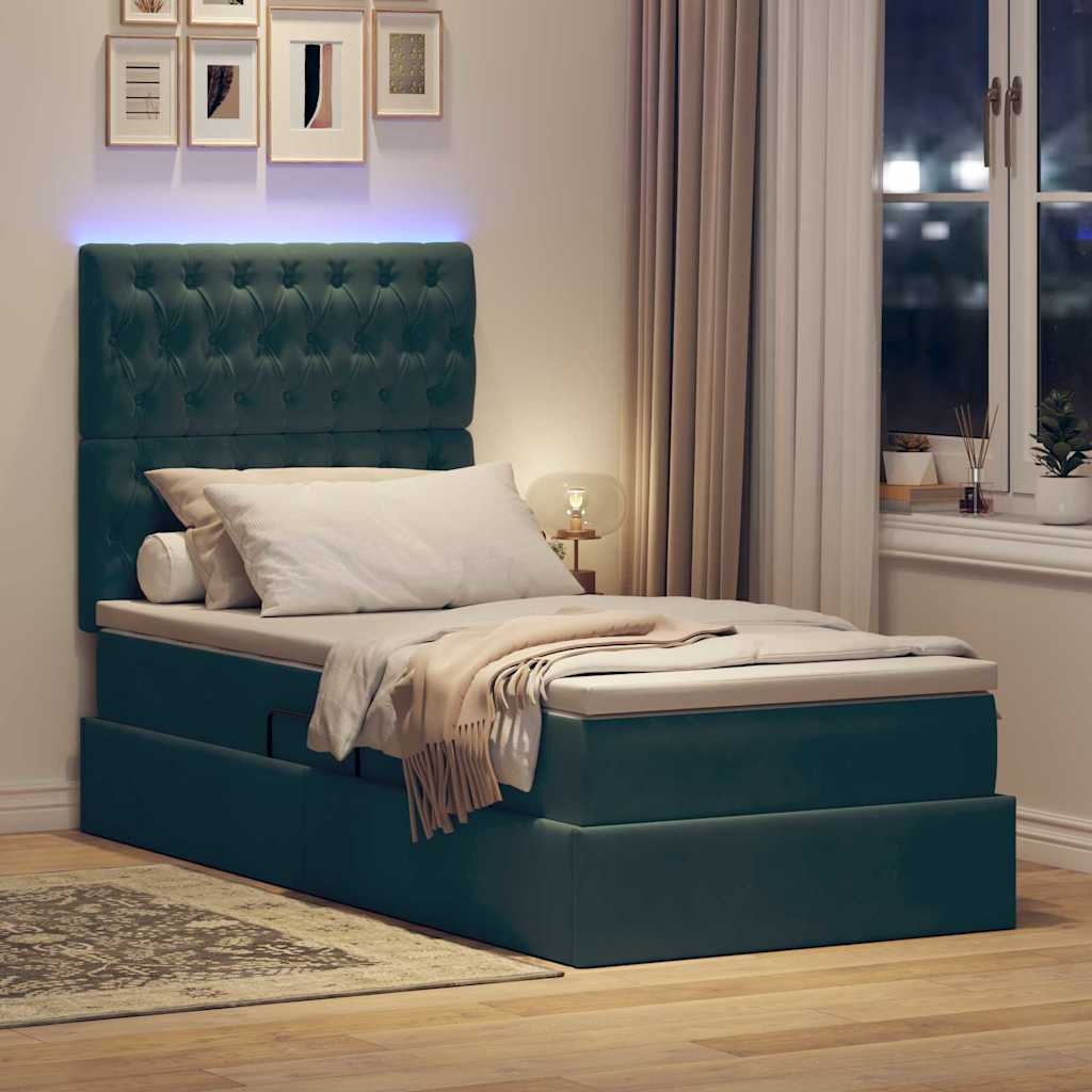 Lit de rangement LED avec matelas Vert foncé 90 x 190 cm - XIOS