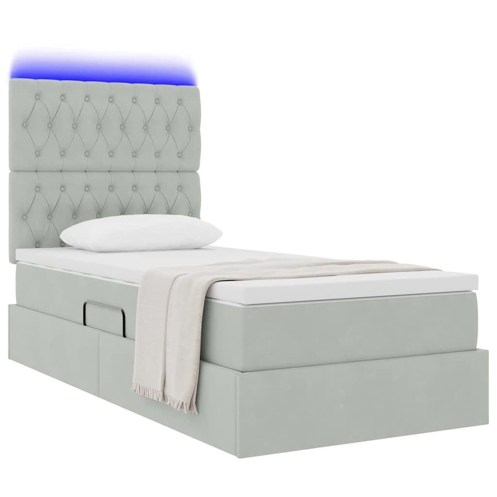 Lit avec rangement et LED Gris clair 100 x 200 cm Velours - XIOS