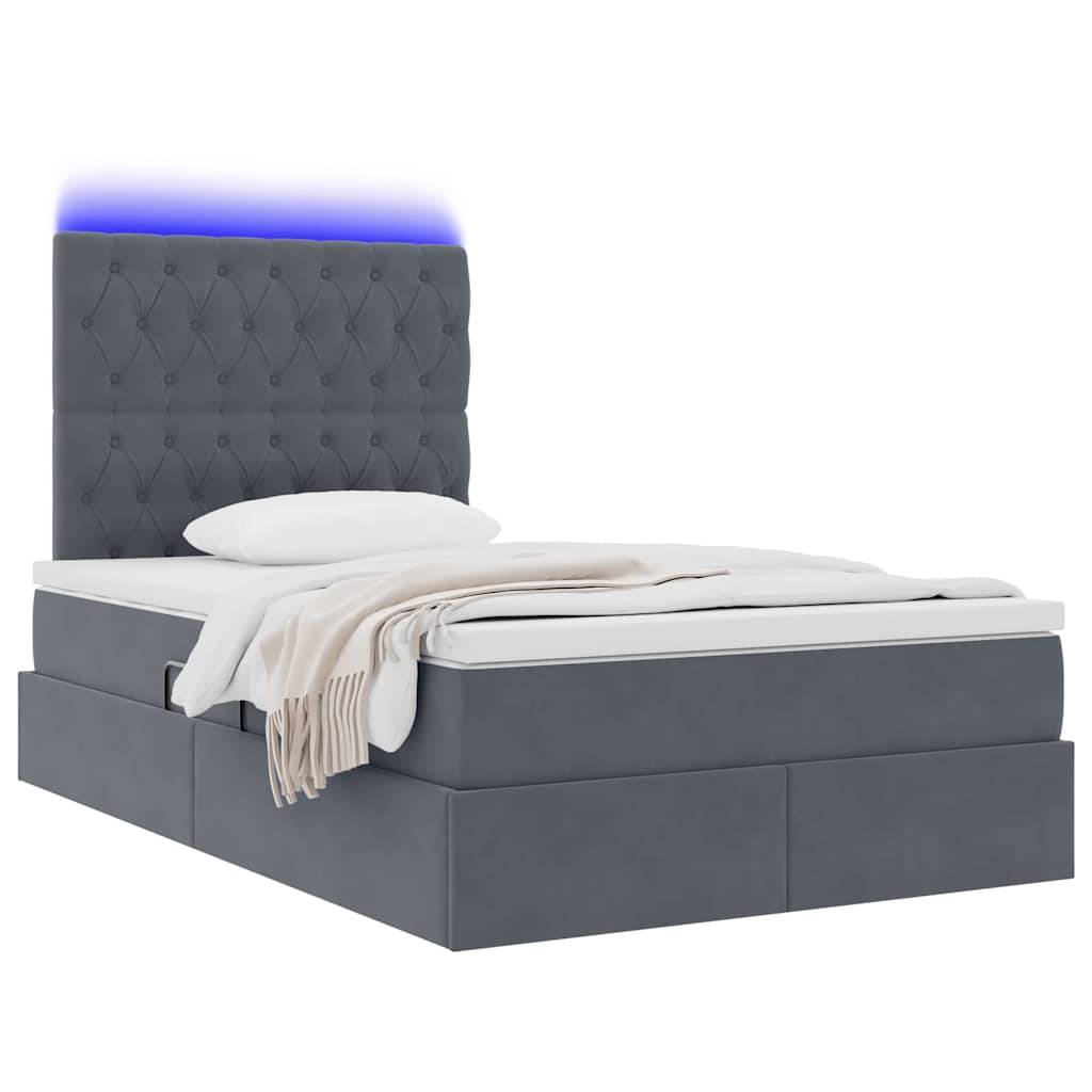 Lit avec rangement et LED Gris foncé 120 x 190 cm Velours - XIOS
