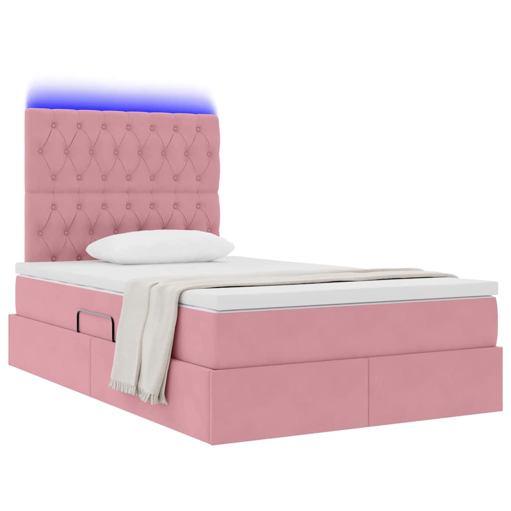 Lit avec rangement et LED Rose 120 x 190 cm Velours - XIOS
