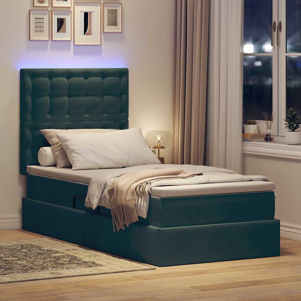 Lit de rangement LED avec matelas Vert foncé 90 x 190 cm - XIOS