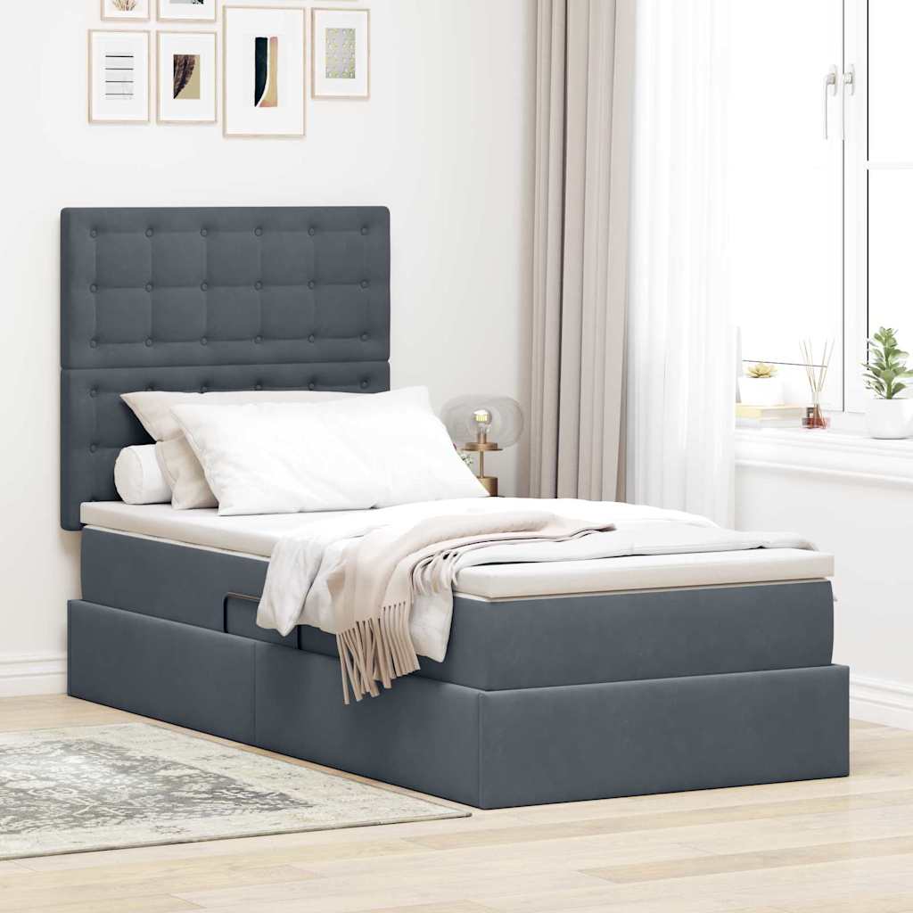 Lit avec rangement et LED Gris foncé 100 x 200 cm Velours - XIOS