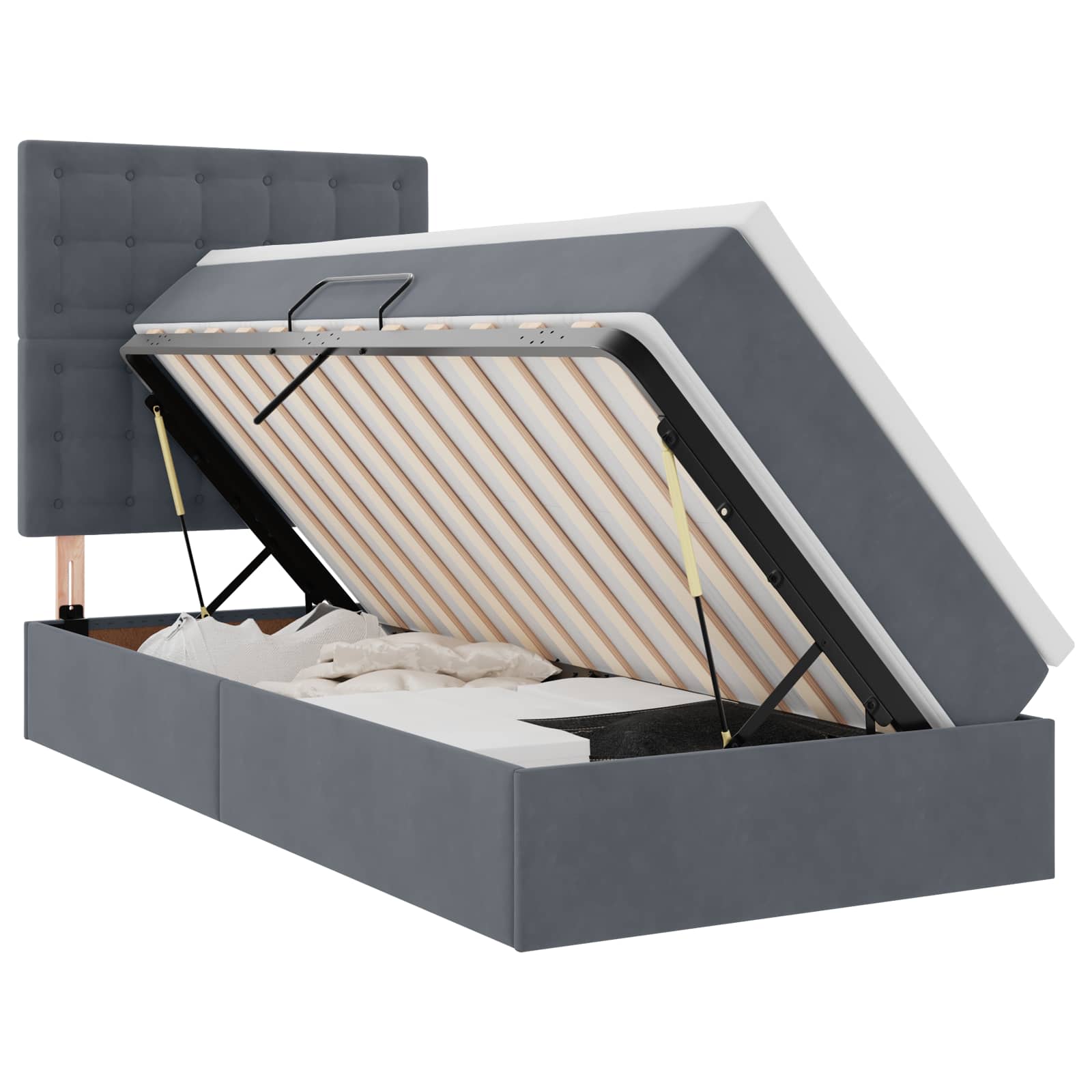 Lit avec rangement et LED Gris foncé 100 x 200 cm Velours - XIOS