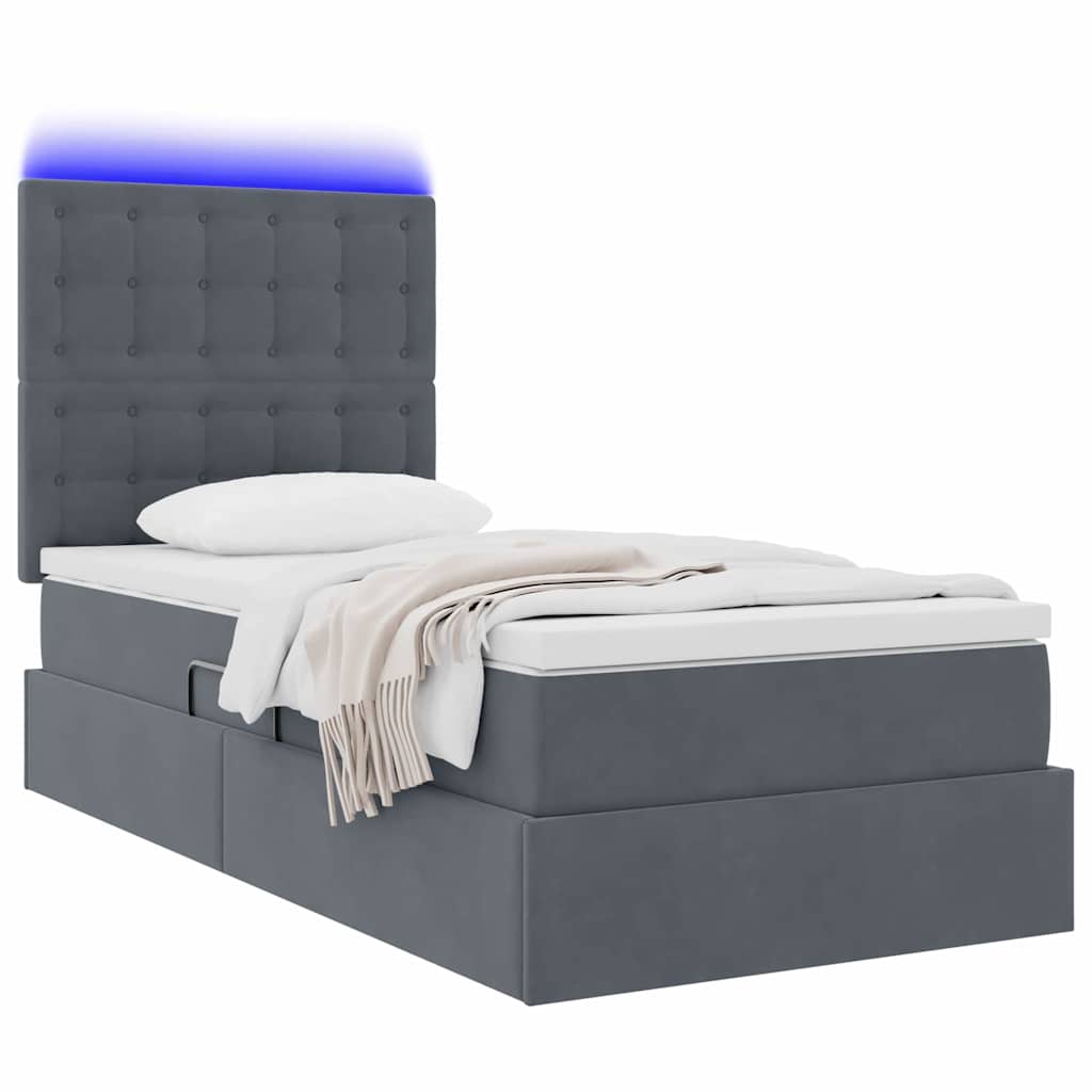 Lit avec rangement et LED Gris foncé 100 x 200 cm Velours - XIOS