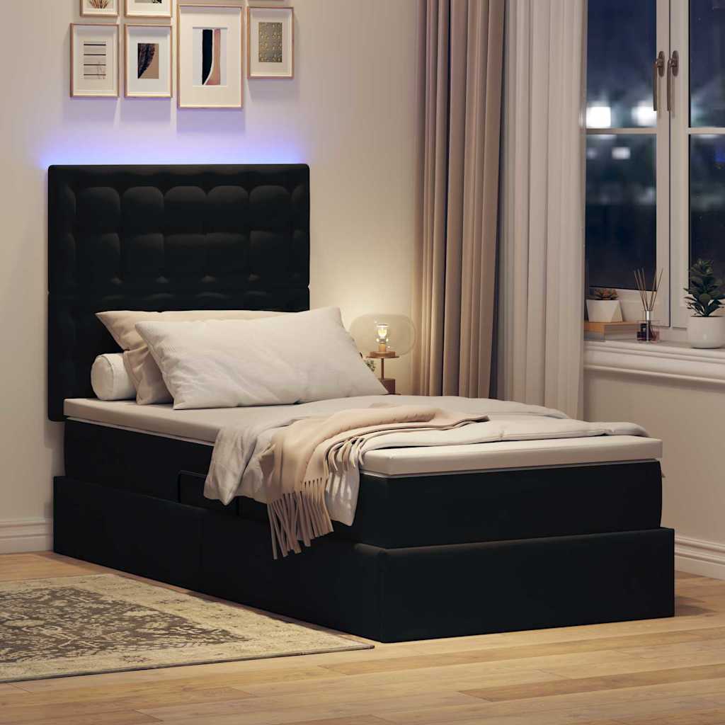 Lit de rangement LED avec matelas Noir 100 x 200 cm Velours - XIOS