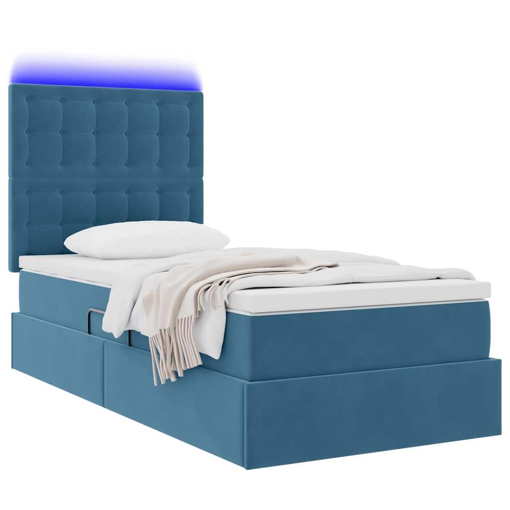 Lit de rangement LED avec matelas Bleu foncé 100 x 200 cm - XIOS