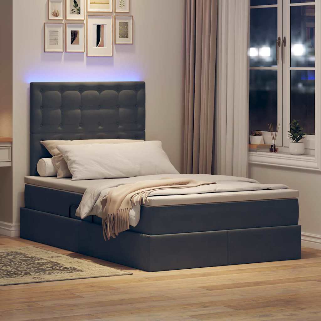 Lit avec rangement et LED Gris foncé 120 x 190 cm Velours - XIOS