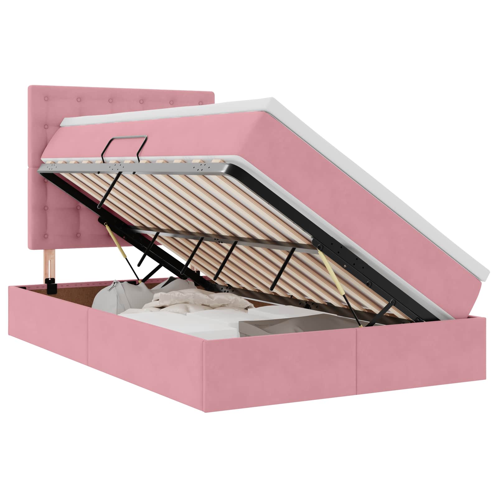 Lit avec rangement et LED avec LED Rose 120 x 200 cm Velours - XIOS