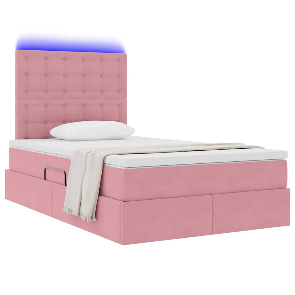 Lit avec rangement et LED avec LED Rose 120 x 200 cm Velours - XIOS