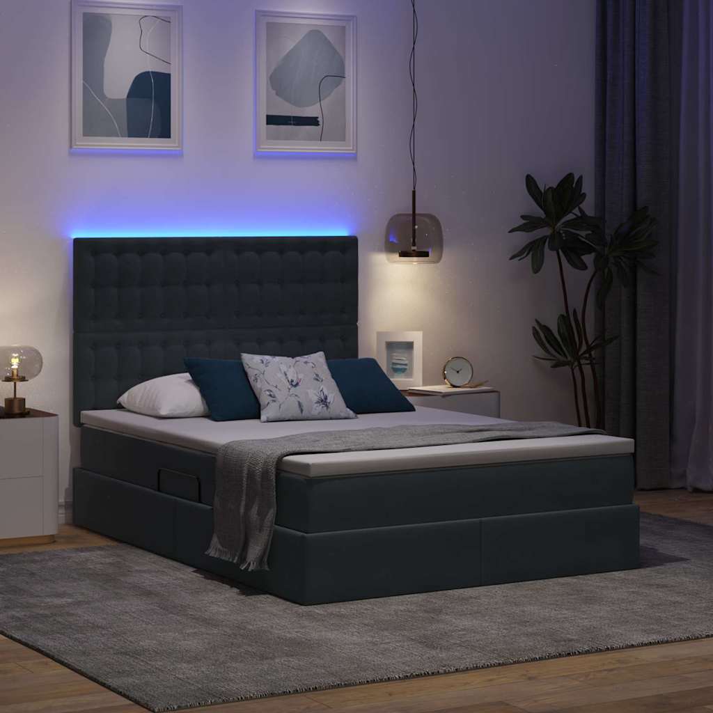 Lit avec rangement et LED Gris foncé 140 x 190 cm Velours - XIOS