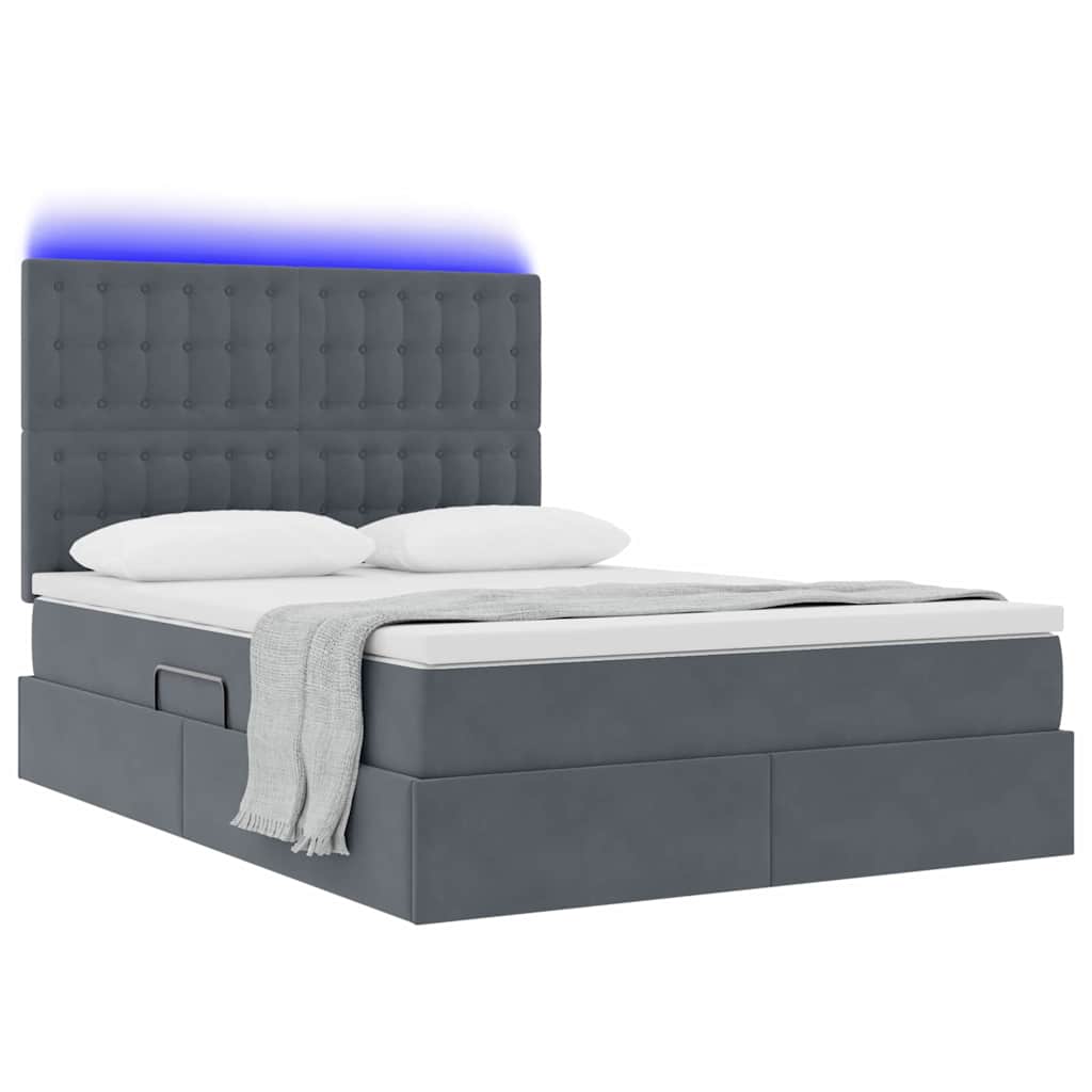 Lit avec rangement et LED Gris foncé 140 x 190 cm Velours - XIOS