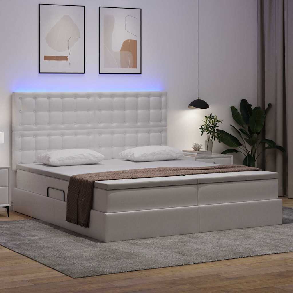 Lit avec rangement et LED Blanc pur 180 x 200 cm Simili cuir - XIOS