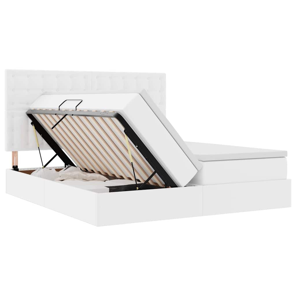 Lit avec rangement et LED Blanc pur 180 x 200 cm Simili cuir - XIOS