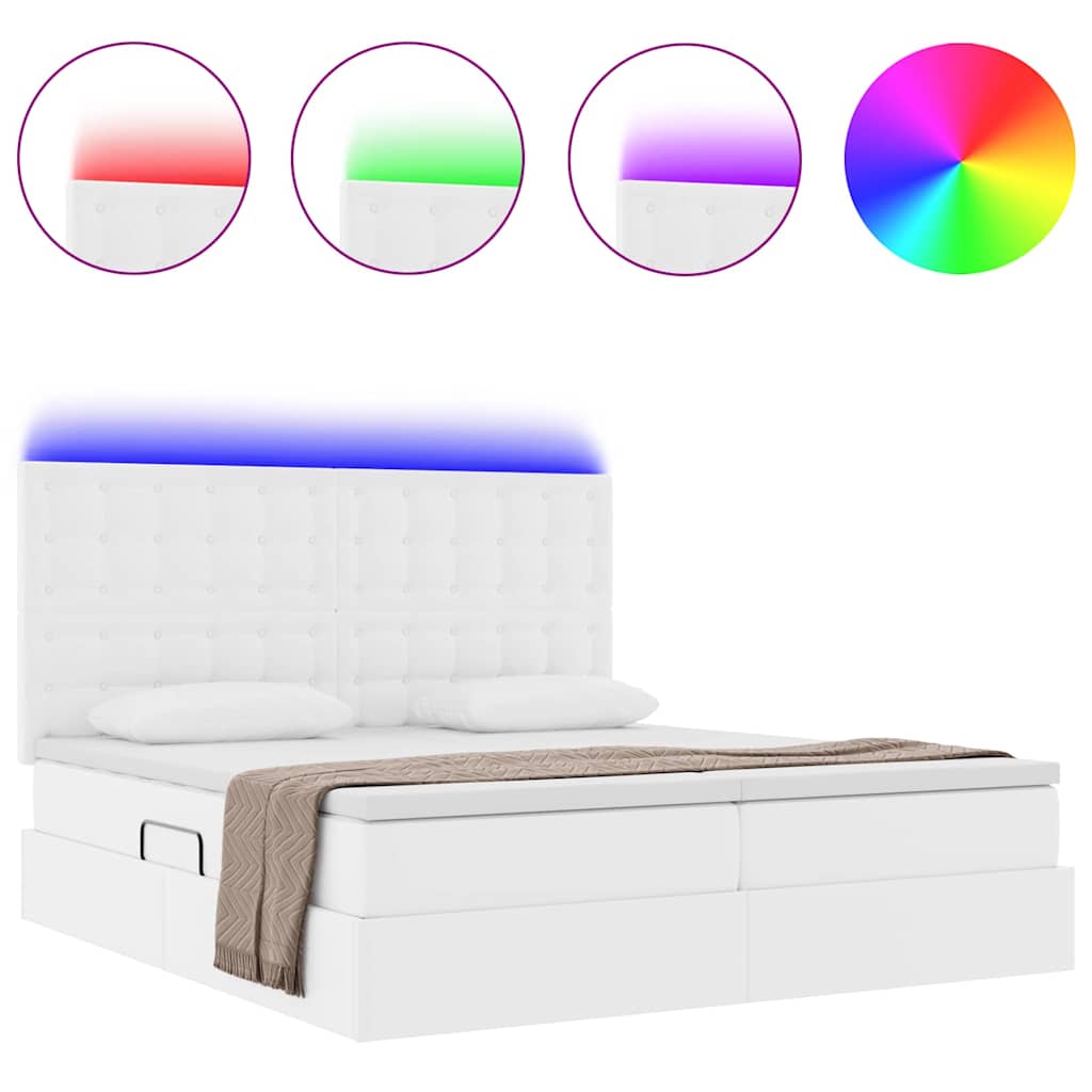 Lit avec rangement et LED Blanc pur 180 x 200 cm Simili cuir - XIOS