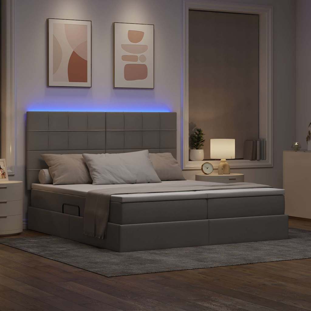 Lit avec bandes LED avec tête de lit Taupe 200 x 200 cm tissu - XIOS