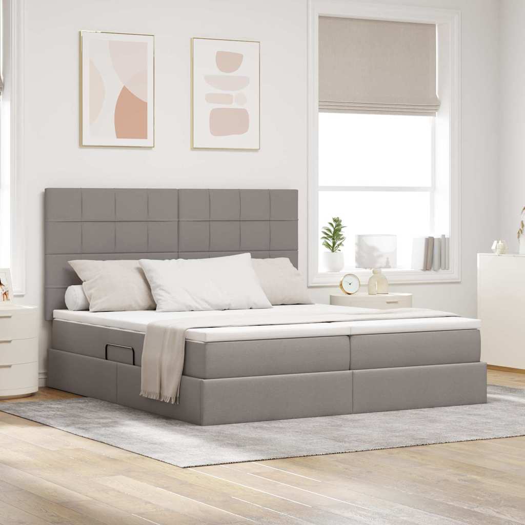Lit avec bandes LED avec tête de lit Taupe 200 x 200 cm tissu - XIOS