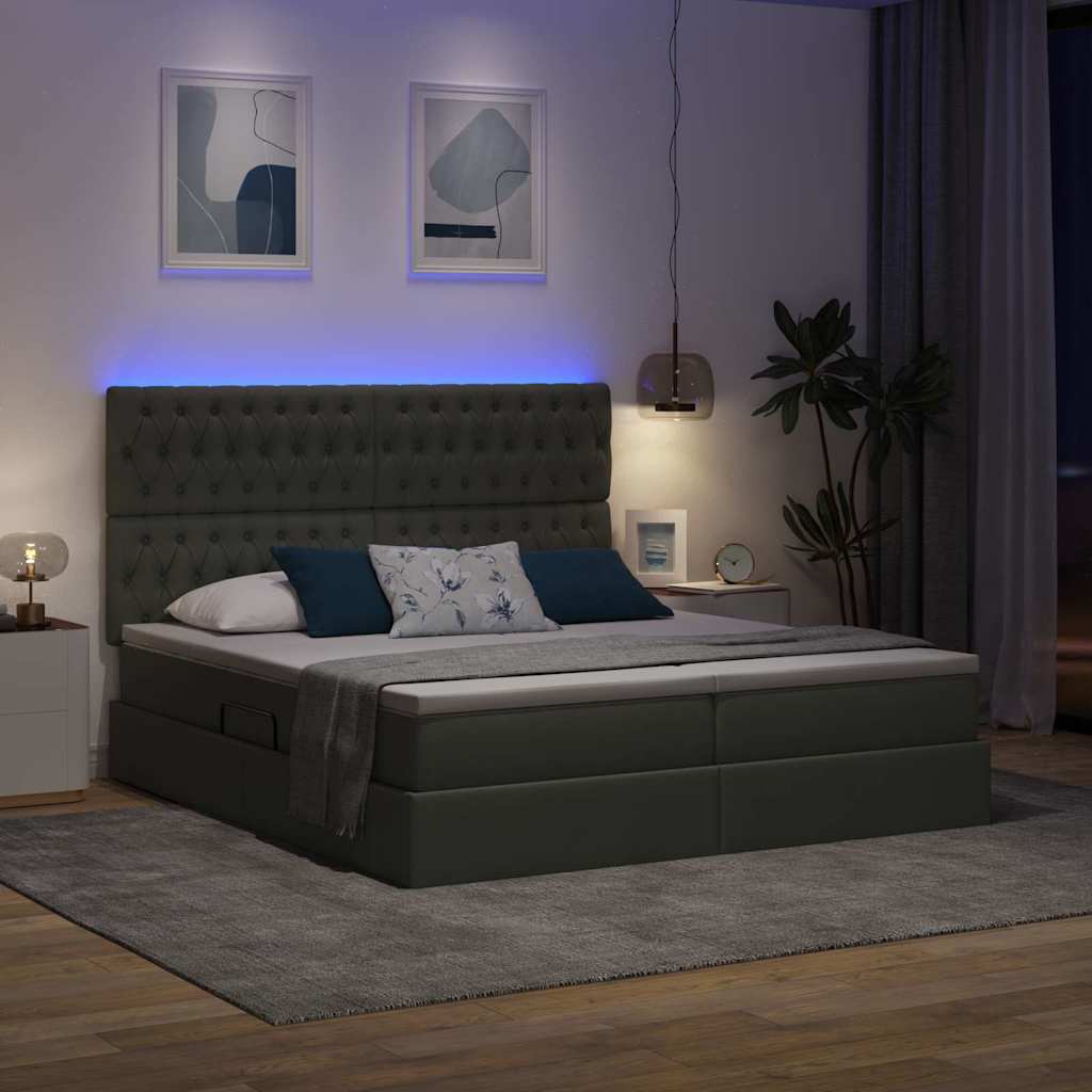 Lit avec des lumières à LED Gris foncé 180 x 200 cm tissu - XIOS