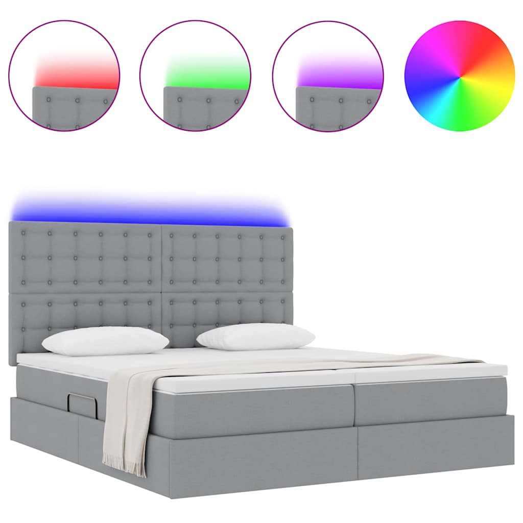 Lit avec des lumières à LED Gris clair 200 x 200 cm tissu - XIOS